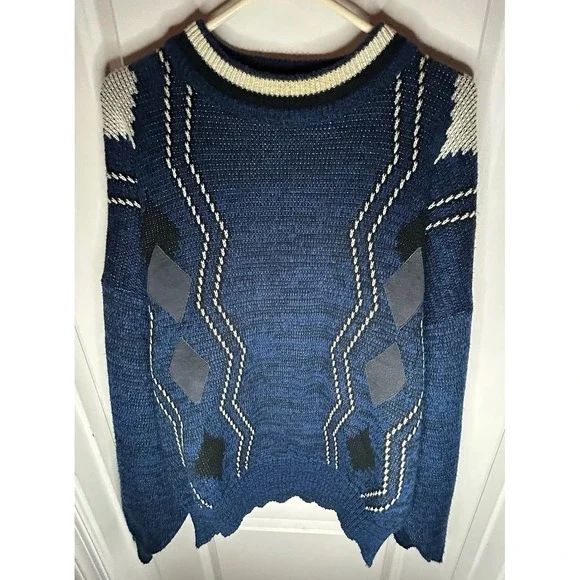 Vintage 80's 90's Playboy Blue Abstract Acrylic Crewneck Sweater Sz Mens‎ 1x