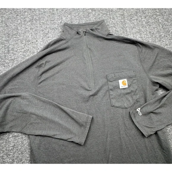 Carhartt Force Quarter Zip Pocket Long‎ Sleeve Gray Men's M Relaxed Fit TK4255-M