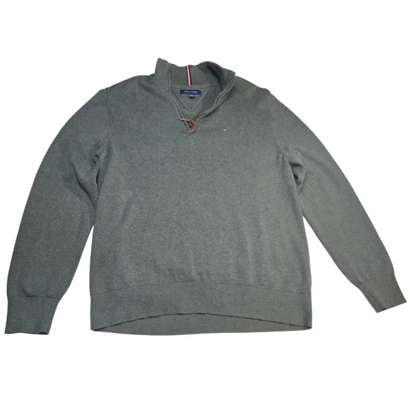 Tommy Hilfiger Mens XL Quarter Zip‎ Sweater Heather Green Mock Neck Pullover
