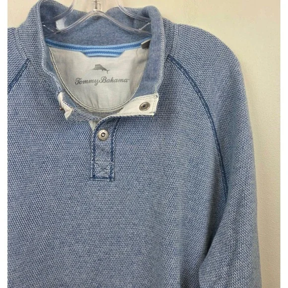 Tommy Bahama Cedar Springs Mens XL Blue Quarter Snap Pullover Sweater Mock Neck