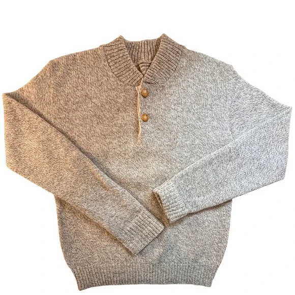 VTG London Fog Outdoors Unlimited Mens L Oatmeal Marl Henley Wool Knit‎ Sweater