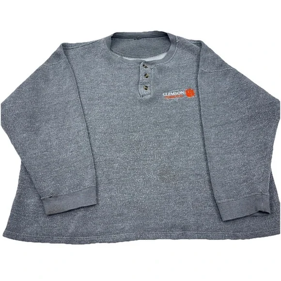 Vintage Clemson Tigers Sweatshirt Men XXL Crew‎ Neck Sweater Waffle Knit Henley