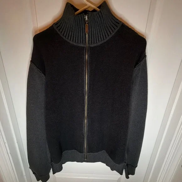 Calvin Klein‎ Jeans Full Zip Mock Neck Cotton  Black Gray Knit Sweater Mens XL