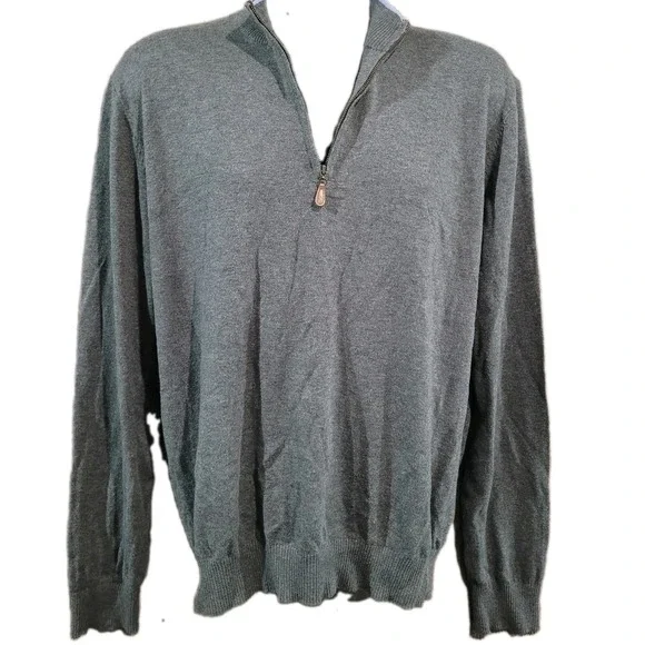 Johnnie-O Bailey Quarter-Zip Pullover Sweater M Charcoal Cotton Silk Blend FLAW