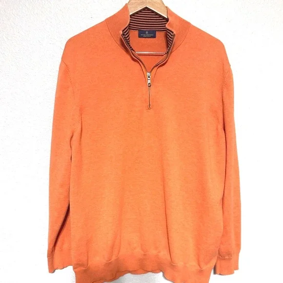 Brooks Brothers Mens‎ XXL 2XL Orange Supima Cotton Quarter Zip Pullover Sweater