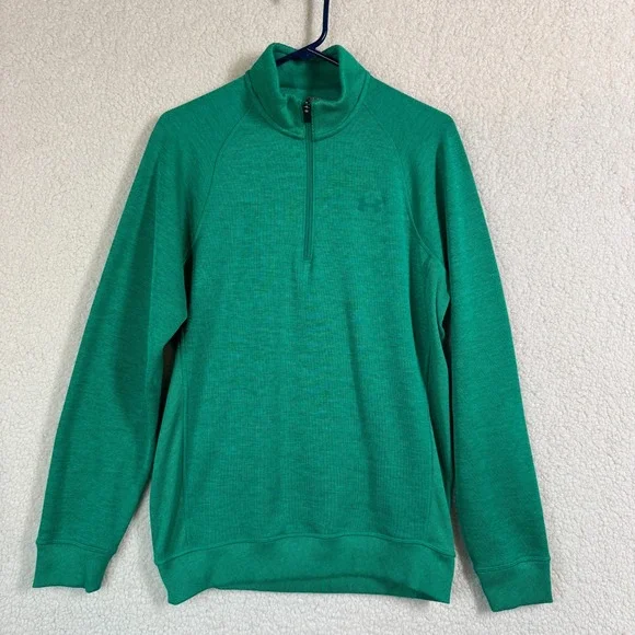 Under Armour Men's M ColdGear 1/4 Zip Pullover‎ Green Medium Fleece Lined Loose