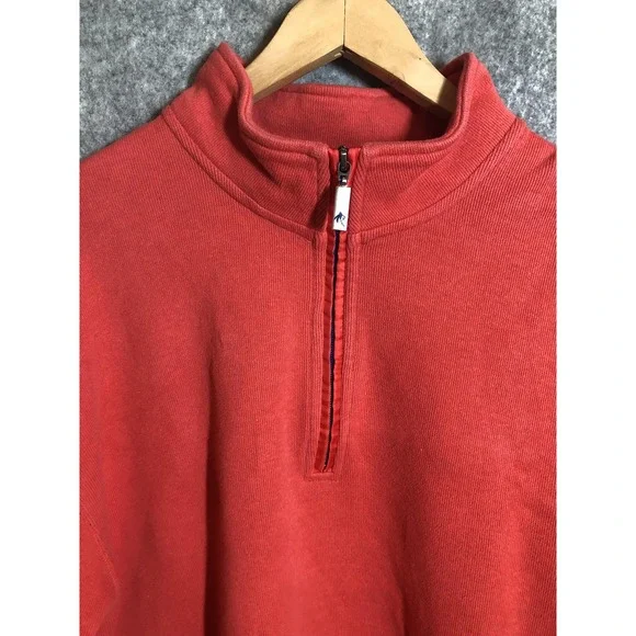 Orvis Sweater Mens XL Red Cotton Quarter Zip Mock Neck Pullover Knit Casual