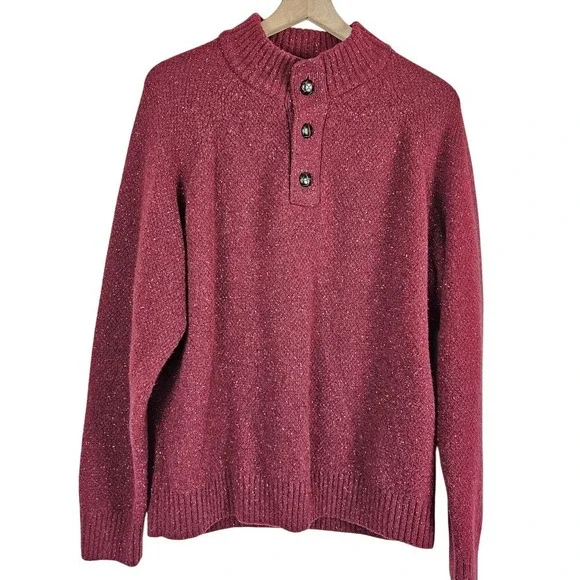 Untuckit Gordonne Men's Henley Pullover Sweater Lambswool‎ Maroon, size XL