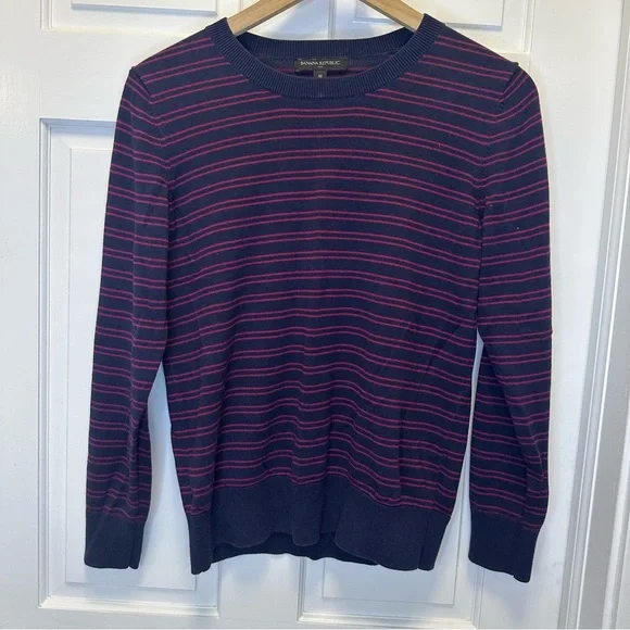 Banana Republic Men's Striped Crewneck Sweater - Navy and Red‎