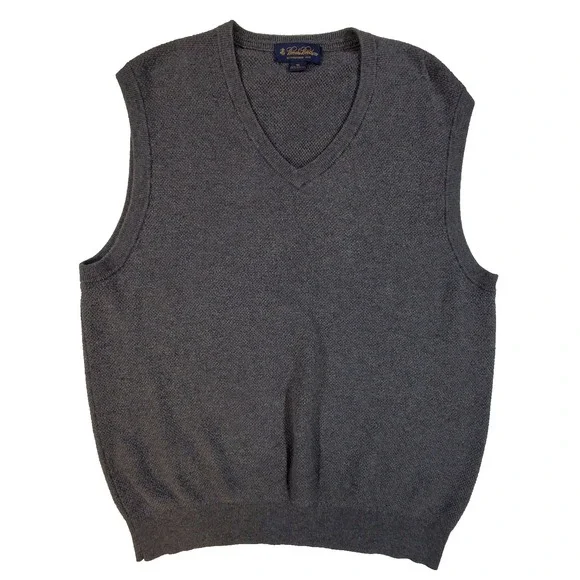 Brooks Brothers Mens Cashmere Blend Vest XL Grey V Neck Sleeveless Sweater Pique
