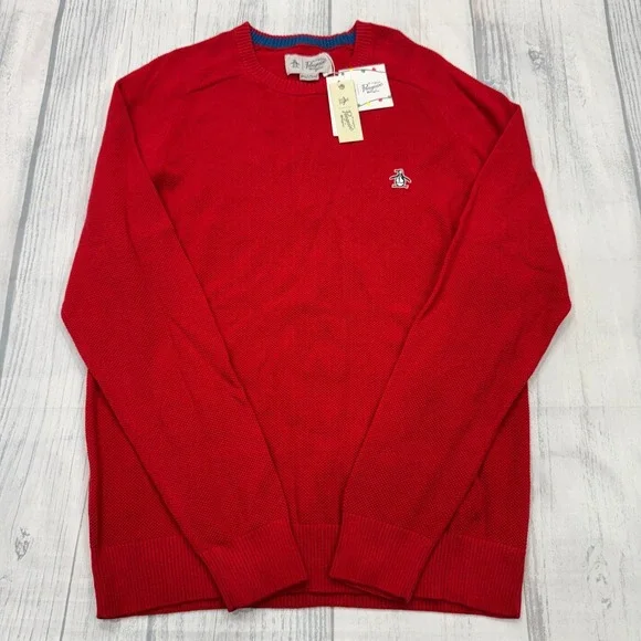 NWT Original Penguin Crewneck Sweater Large‎ Cherry Red Pullover Mens