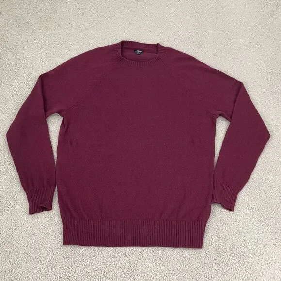 J. Crew Lambs Wool Blend Sweater Men XL Burgundy‎ Preppy Classic Crewneck