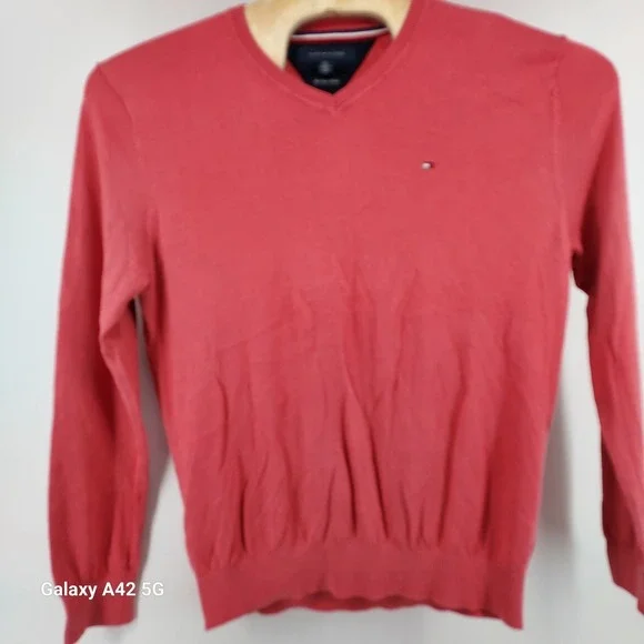 Tommy Hilfiger‎ Men's Coral V Neck Soft Cotton Blend Sweater L G
