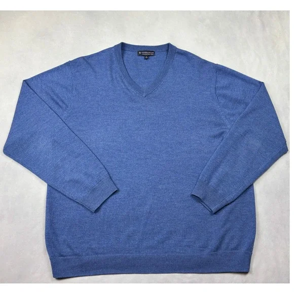 Hart Schaffner Marx Blue Extra Fine Merino Wool V-Neck Sweater‎ Mens XL