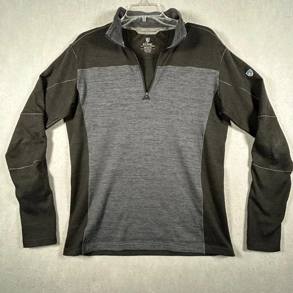 Kuhl Revel 1/4 Zip Pullover Mens Medium Black Gray Colorblock Thumbhole sweater