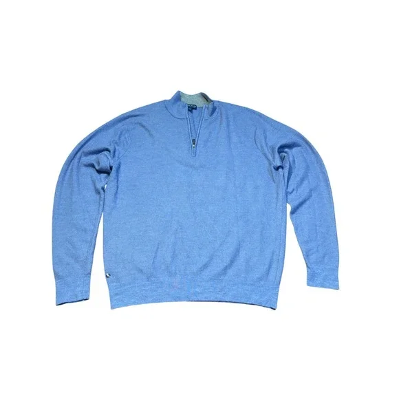 Peter‎ Millar Mens Blue Cashmere Silk Quarter Zip Sweater Large Preppy Old money