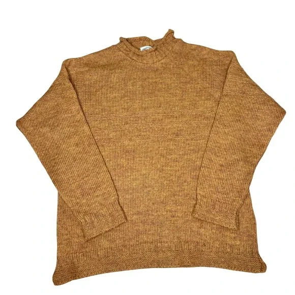 Aran Crafts‎ Ireland Mens 100% Wool Mock Neck Sweater Marled Orange Size M