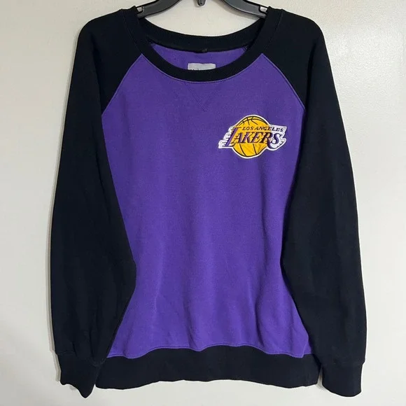 NBA Los Angeles Lakers Raglan Sweatshirt Purple Black Embroidered XL RN100135‎