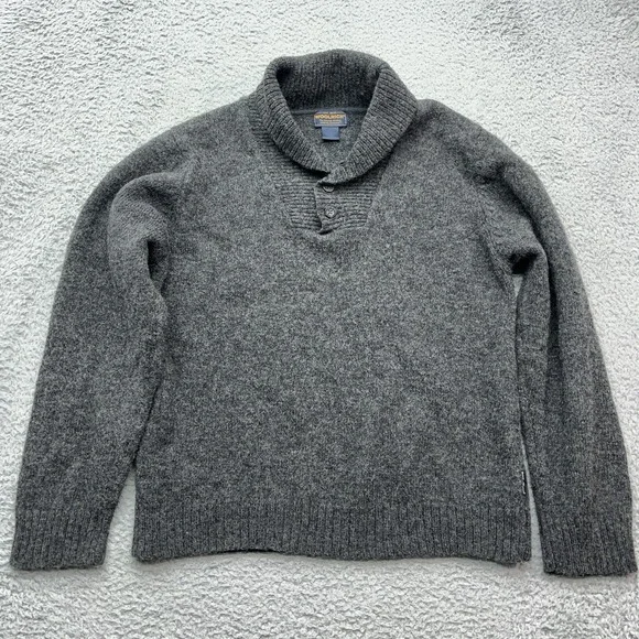 Woolrich Shawl Collar Sweater Mens Medium Gray 100% Wool Vintage Made in Japan