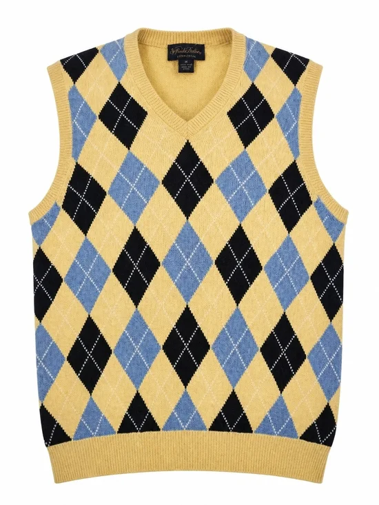 Brooks Brothers Yellow, Blue & Black Argyle V-Neck Sweater Vest