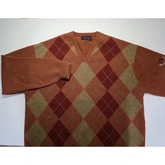 Rare Peter Scott Mens Size XL(44) Argyle Cashmere Sweater Carnoustine Golf Links