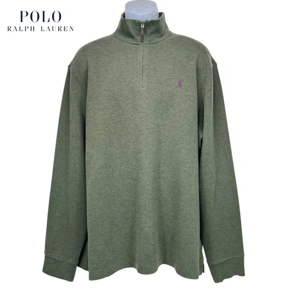 Polo Ralph‎ Lauren Men XL Estate Rib Quarter Zip Classic Green Pullover Sweater