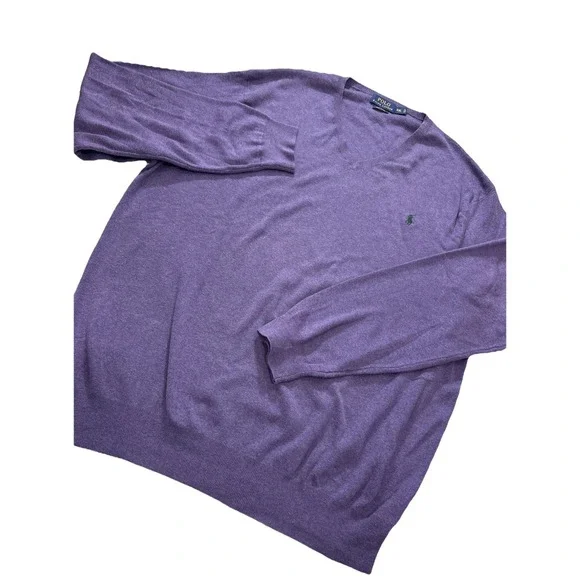 Polo Ralph Lauren Pima Cotton V neck Green Pony Purple Holiday Sweater Men's XXL