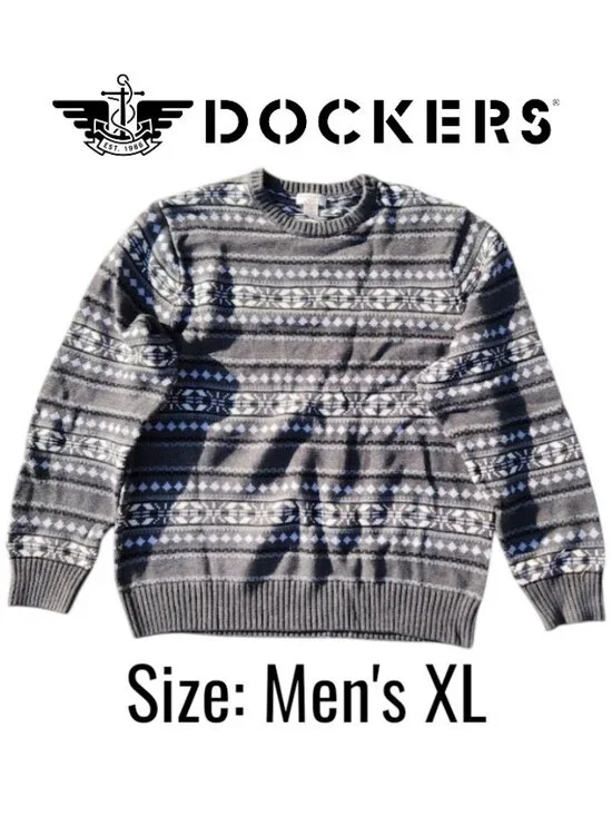Dockers Men's Patterned Holiday Crewneck Sweater Size Men's XL Extra Large Charc