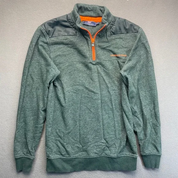 Vineyard Vines‎ Quarter Zip Mens XS Green classic preppy Heathered Pullover