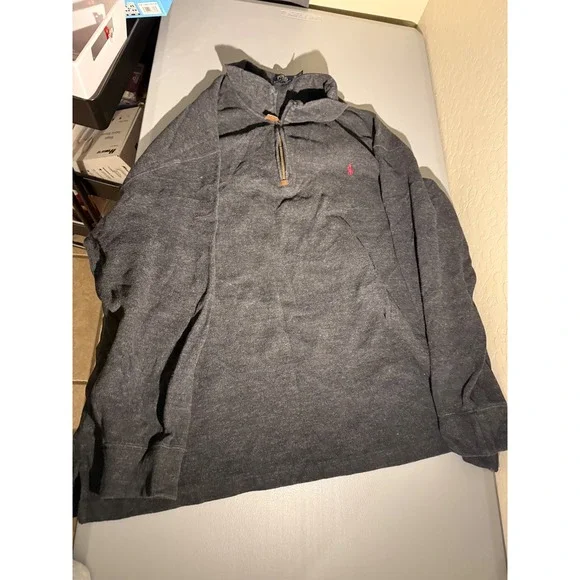 Polo Ralph Lauren Mens 3XB Big & Tall Quarter Zip Pullover Charcoal Gray Cotton