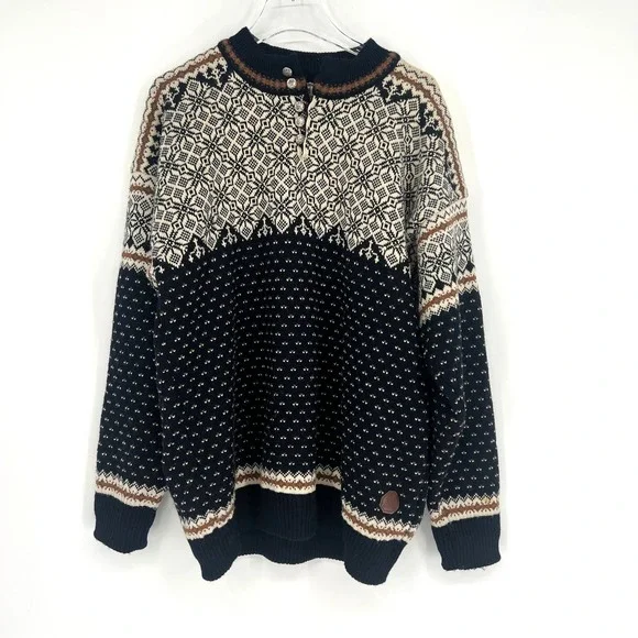 Vtg Dale Of Norway Sweater‎ Mens LBirds Eye Wool Scandinavian Fair Isle Knit