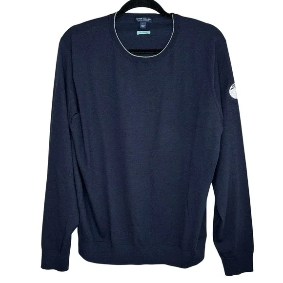 Peter Millar Crown Excursionist Sweater L Golf Merino Wool Sartori Inv Blue Crew