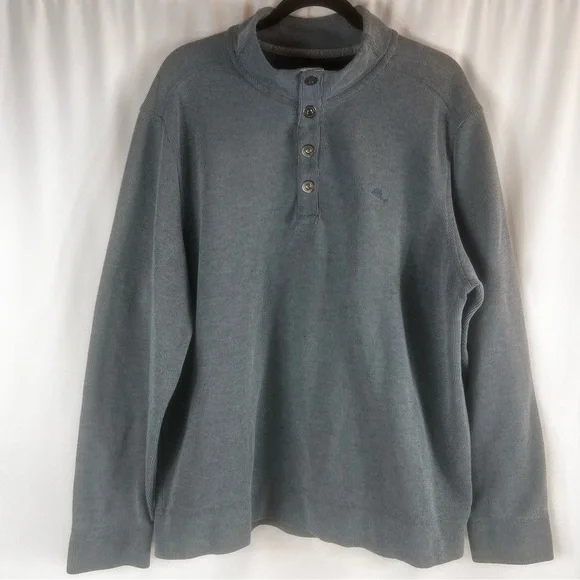 Tommy Bahama Men's Mock Neck 1/4 Snap Pullover. Size:XL  Blue/gray