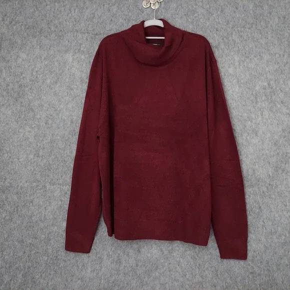 Nova Men Sweater 2XL Burgundy Turtleneck Long Sleeve Ribbed Knit Soft Preppy‎