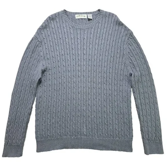 Orvis 100% Cotton Gray Cable Knit Sweater Men's Size Large