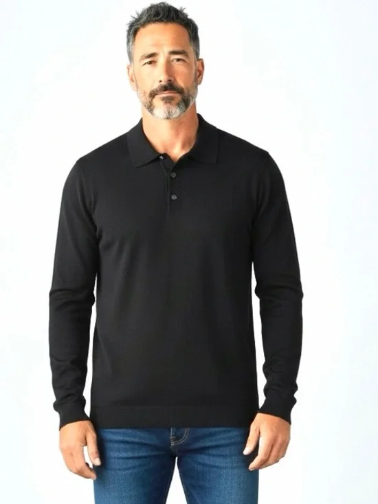 NWT Joseph & Lyman Black Wool Polo Sweater Men's Size S made in Australia
