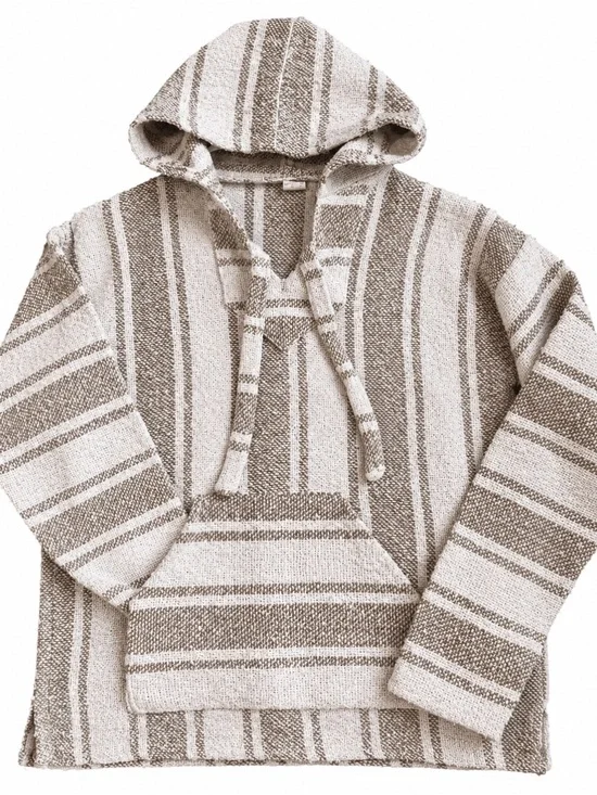 Baja Pullover Hoodie Sweater - Beige & white