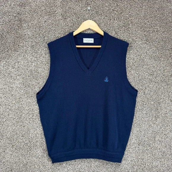 Vintage Izod Sweater Vest Mens XL Blue Acrylic V-Neck Golf Preppy Made In USA