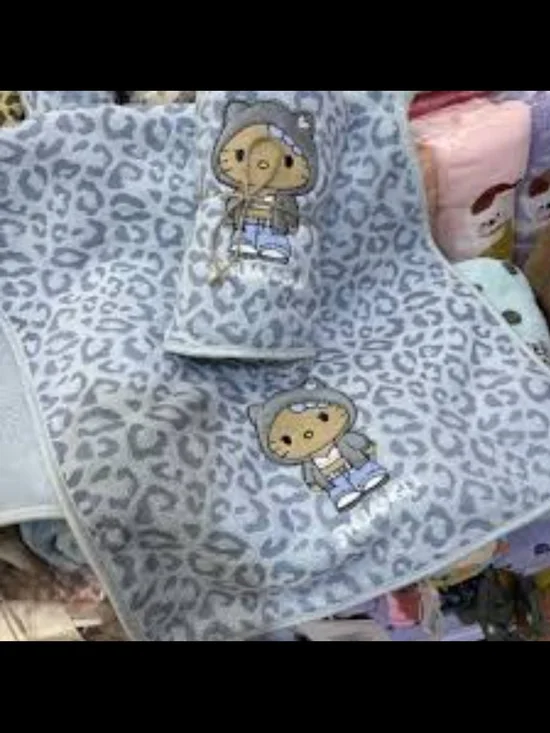 Blue Leopard Hello Kitty Hand Towel with Character Embroidery