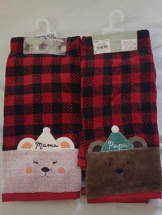 Mama & Papa Bear Red Buffalo Plaid Hand Towel 2 Pcs