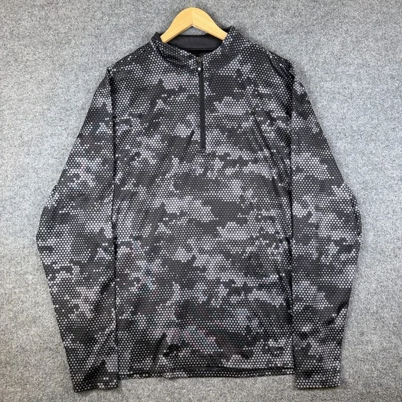 Pins & Aces 1/4 Zip Performance Pullover Mens XL Black Gray Camo Golf Stretch