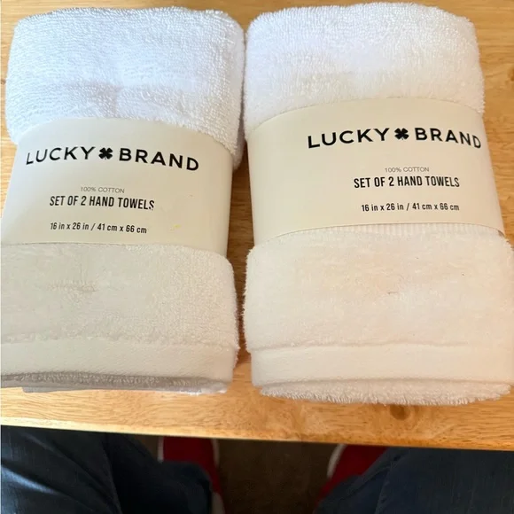 Lucky Brand White Hand Towel Duo with Neutral Band