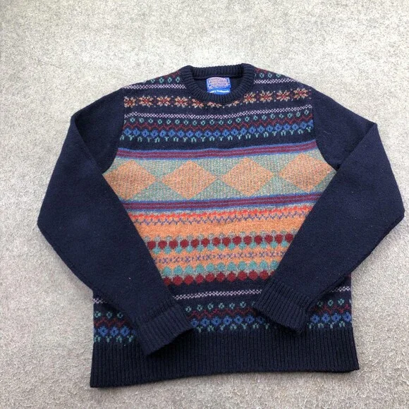 Vintage Pendleton Sweater Mens Medium Multicolor Fair Isle Wool Crewneck USA