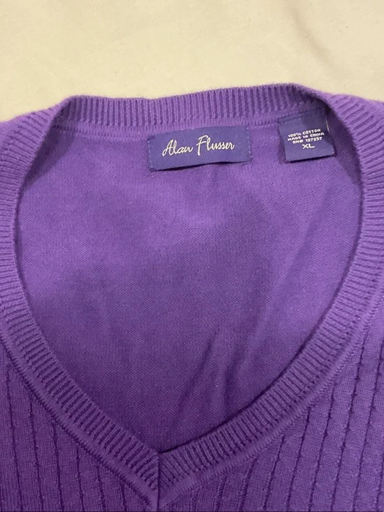 Alan Flusser Violet Ribbed V‑Neck Sweater Vest