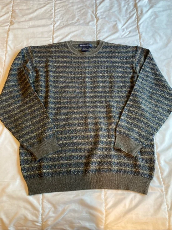 Brown & Blue Striped Crewneck Sweater - size Large