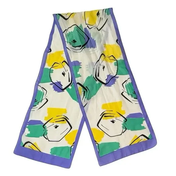 Vintage White Purple Wrap‎ Scarf Rectangle Geometric Colorful 53