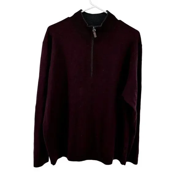 Hart Schaffner Marx 1/4 Zip Pullover Sweater Extra Fine Merino Wool Maroon Red L