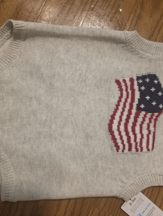 Men's Cream Crewneck Sweater with Flag Motif