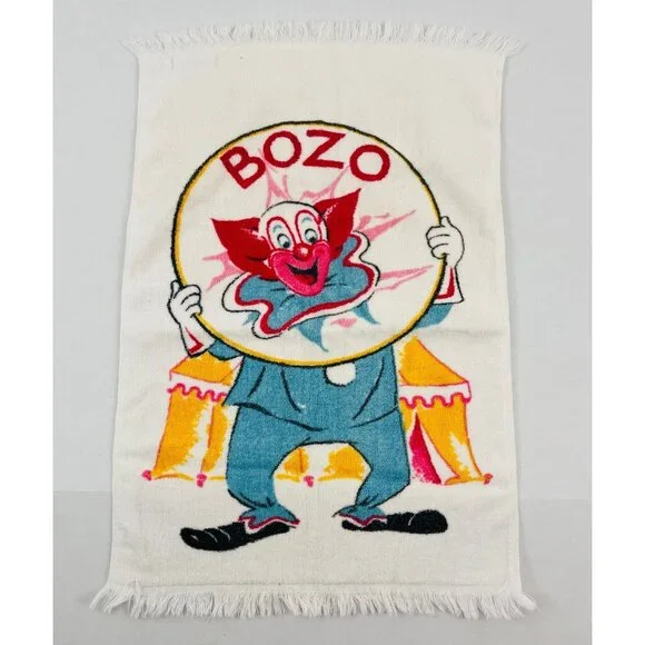 Vintage Wamsutta BOZO the Clown Hand Towel Terry Fringe Cotton USA 16x24