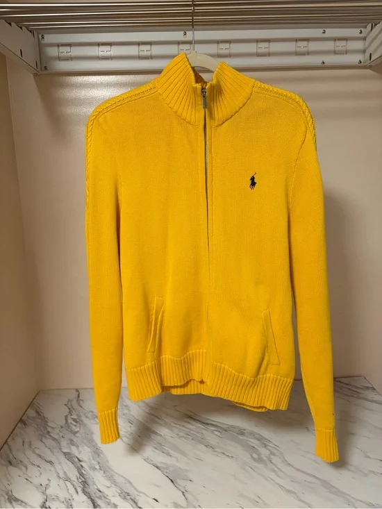 Ralph Lauren Bright Yellow Zip-Up Cotton Sweater
